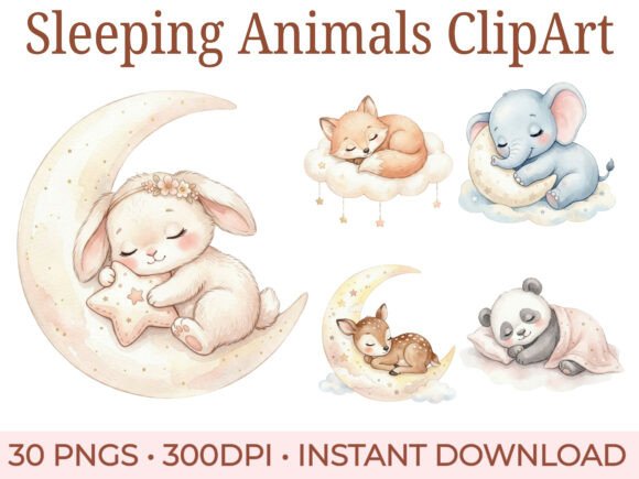 Download Sleeping Baby Animals Clipart Bundle - Baby animals clipart Collection